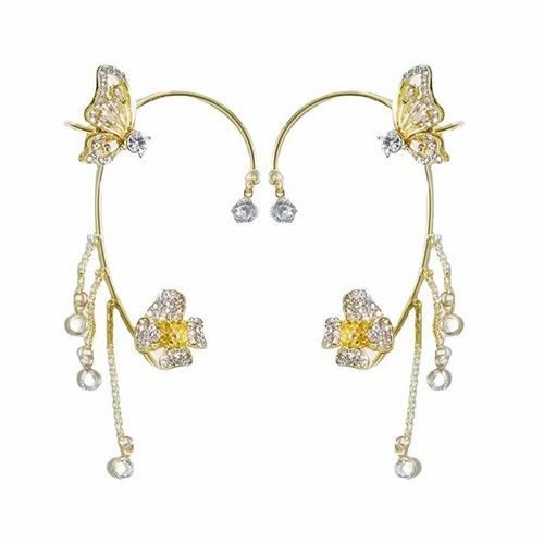 BUTTERFLY FLOWER TASSEL SHINY ZIRCON EARRINGS