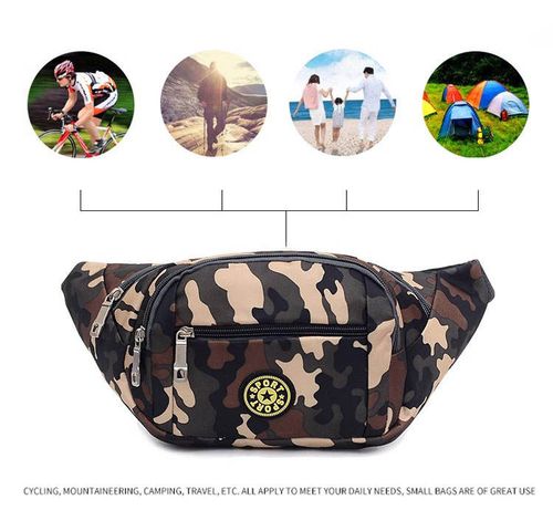 Unisex lightweight nylon waist bag, unisex crossbody bag, waterproof camouflage sports running travel waist bag