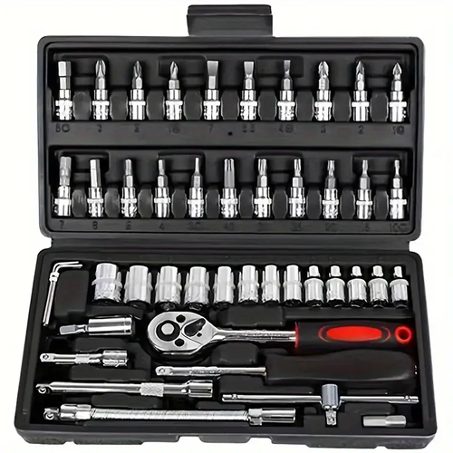 46pcs Multi-functional Auto Repair Wrench Set Universal Manual Tool Box Small Manual Tools Includes Socket Set