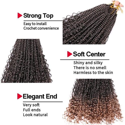 Wholesale Goddess Locs Messy Box Braids Crochet Bohemian Hair with Curly Ombre Burgundy Pre-circle Bohemian River Box Knit