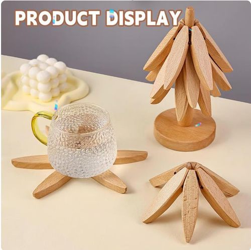 ✨Christmas Early Discount 49% Off🎄Natural Tree Trivet Set - 4 Wooden Trivets & 1 Stand Like a Christmas Tree🎄