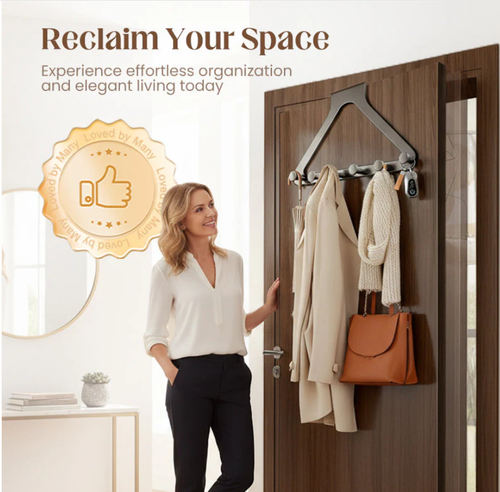 Drill-Free Over-the-Door 6-Hook Rack