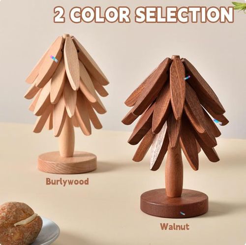 ✨Christmas Early Discount 49% Off🎄Natural Tree Trivet Set - 4 Wooden Trivets & 1 Stand Like a Christmas Tree🎄