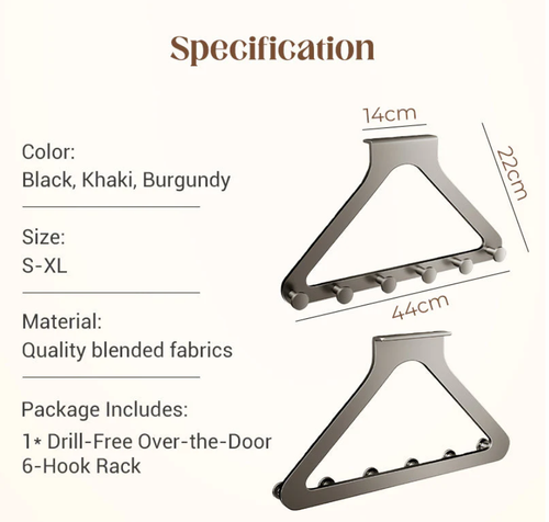 Drill-Free Over-the-Door 6-Hook Rack
