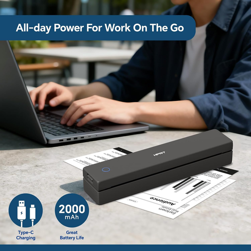 > HPRT MT620 Portable A4 Thermal Printer Wireless Bluetooth No Ink Printing Comes with 10 Sheets of Thermal Paper Rechargeable Battery for Home Office Students and Small Business 200 Sheet Refill Available Separately