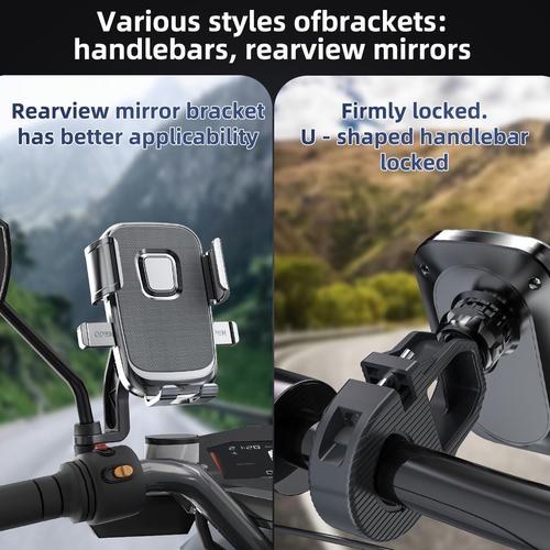 Motorcycle Phone Holder Mount, Anti-Vibration Bike Phone Clamp with 360 Degree Ball Head, One-Touch Release, Handlebar and Rearview Mirror Mount for Boda Boda, Fits iPhone Samsung Tecno Infinix 4.7 to 7.0 inch