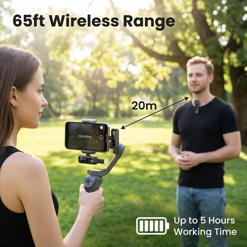 J3 3 in 1 Wireless Lavalier Microphone for iPhone Android PC Dual Mics with Noise Cancellation Plug and Play Lapel Mic for Video Recording Includes Windshields and Foam Covers