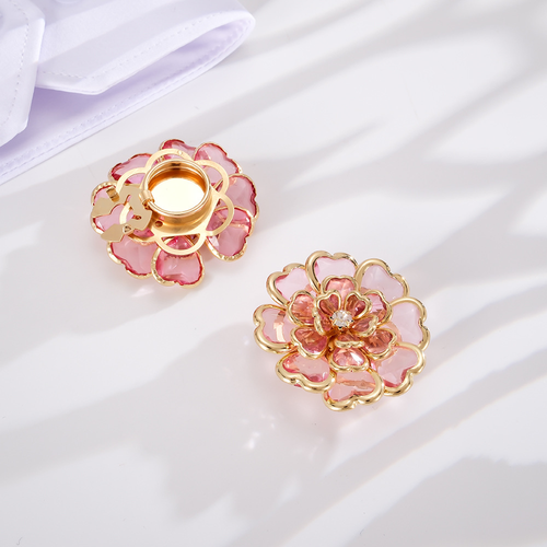 3D Flower Crystal Shirt Cufflinks, Luxury Rhinestone Cuff Buttons