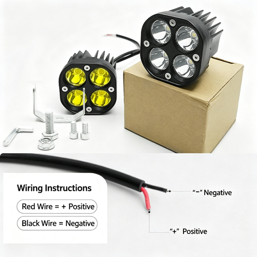 12V 28W 4LED Work Light Dual Color White Yellow Fog Lamp, Square LED Pod Light for Motorcycle Boda Boda, Tractor, ATV, Electric Scooter Offroad Driving Light