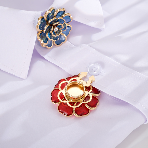 3D Flower Crystal Shirt Cufflinks, Luxury Rhinestone Cuff Buttons