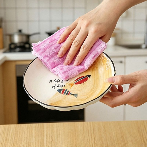 Tearable Kitchen Cleaning Cloth Roll, Super Absorbent Reusable Coral Fleece Dish Towels, Cloud Grid Soft Washable Wipes for Home Kitchen