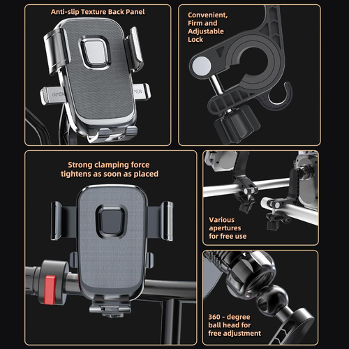 Motorcycle Phone Holder Mount, Anti-Vibration Bike Phone Clamp with 360 Degree Ball Head, One-Touch Release, Handlebar and Rearview Mirror Mount for Boda Boda, Fits iPhone Samsung Tecno Infinix 4.7 to 7.0 inch