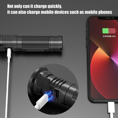 Multifunctional Flashlight Rechargeable with LCD Digital Display 3 Modes Mechanical Zoom Power Bank USB Type C for Outdoor Emergency