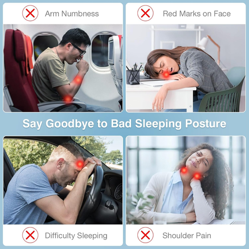 Inflatable Travel Pillow for Neck and Napping Face Down Design with Hand Holes No Marks and No Arm Numbness for Airplane Train Office and Car