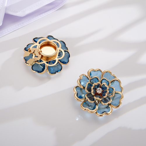 3D Flower Crystal Shirt Cufflinks, Luxury Rhinestone Cuff Buttons