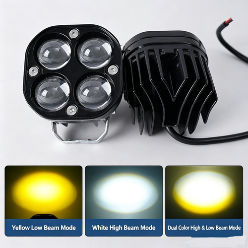 12V 28W 4LED Work Light Dual Color White Yellow Fog Lamp, Square LED Pod Light for Motorcycle Boda Boda, Tractor, ATV, Electric Scooter Offroad Driving Light