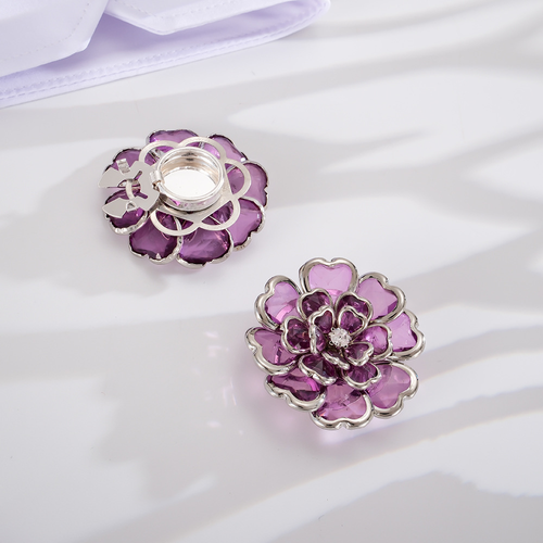 3D Flower Crystal Shirt Cufflinks, Luxury Rhinestone Cuff Buttons