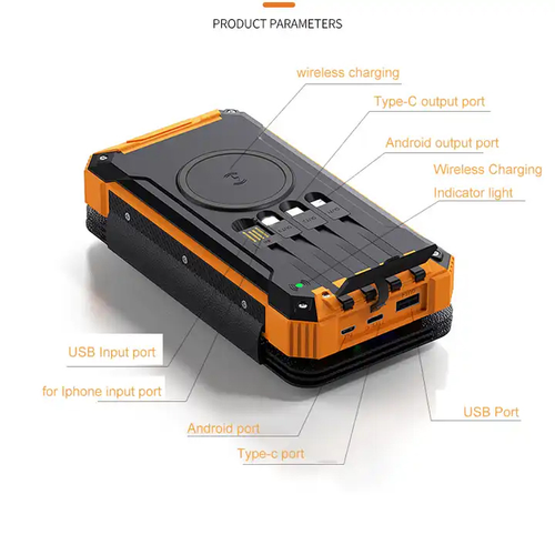 Foldable Solar Power Bank With Built-in Cables & LED Flashlight