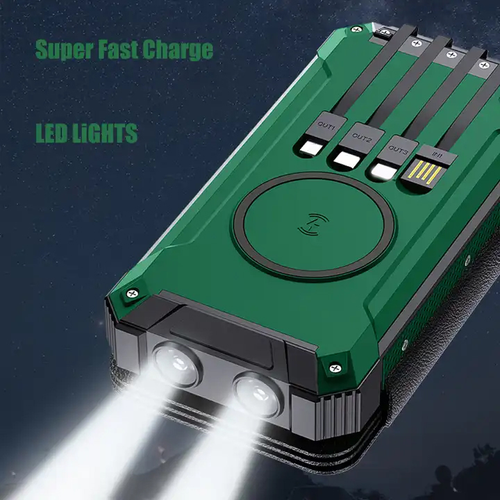 Foldable Solar Power Bank With Built-in Cables & LED Flashlight