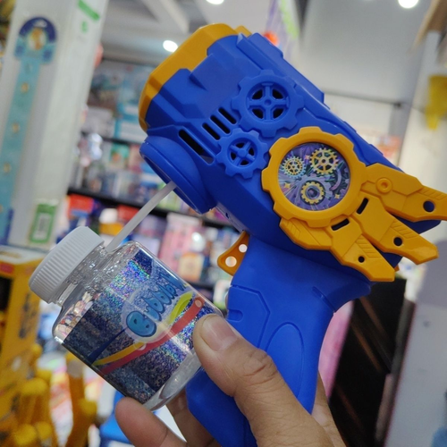 Electric Bubble Gun Toy Gear Bubble Blaster with Bubble Solution 2 Colors Red and Blue Outdoor Fun for Kids Batteries Not Included