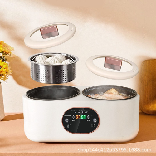 Dual Pot Multi-Cooker Rice Cooker, 2 Independent Pots with Glass Lids, 24-Hour Timer, Cook Rice & Soup & Stew at the Same Time, Touch Control, 220V