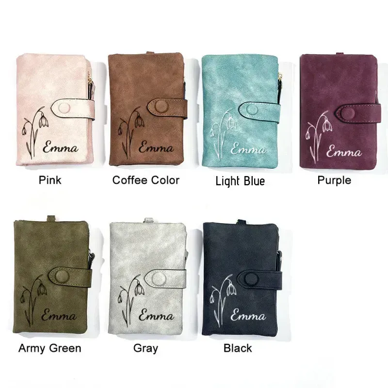 Personalised Name Birth Flower Wallet