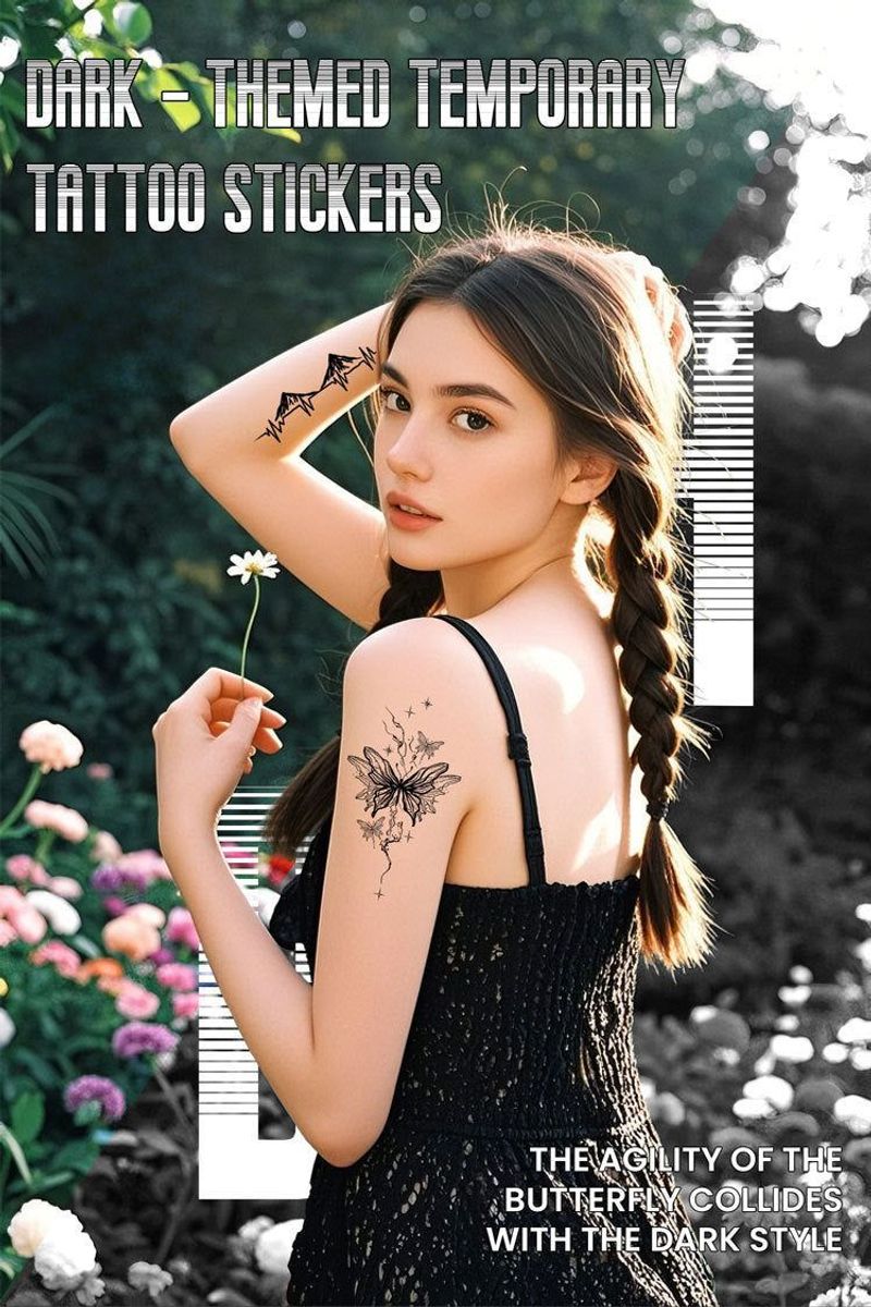 New Dark Series Butterfly Tattoo Stickers Sexy Half Sleeve Flower Arm Realistic High-Quality Tattoo Stickers  Fashion