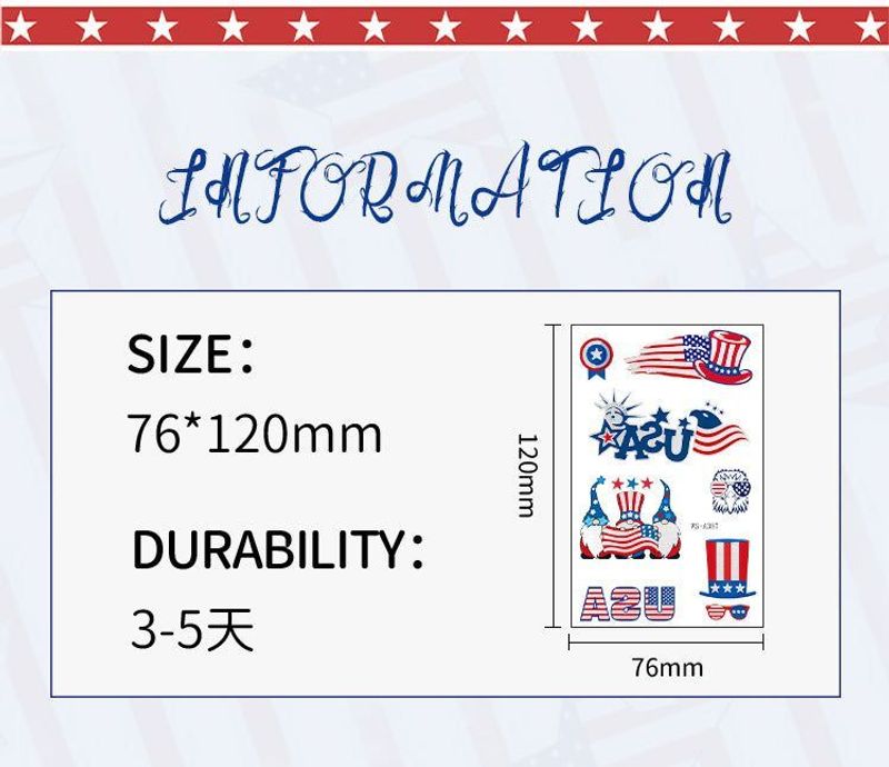 New Hot Silver American Independence Day Tattoo Sticker Waterproof National Day Party Holiday Party Event Decorative Face Sticker  Fashion