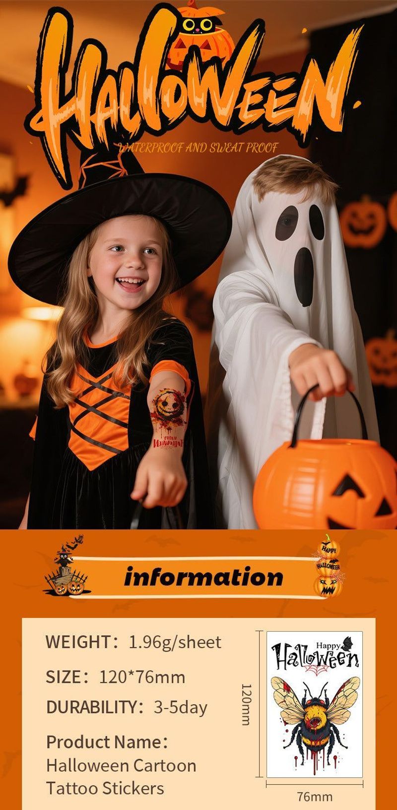 New In Stock Halloween Tattoo Stickers Children Funny Cartoon Activities Disposable Holiday Tattoo Stickers