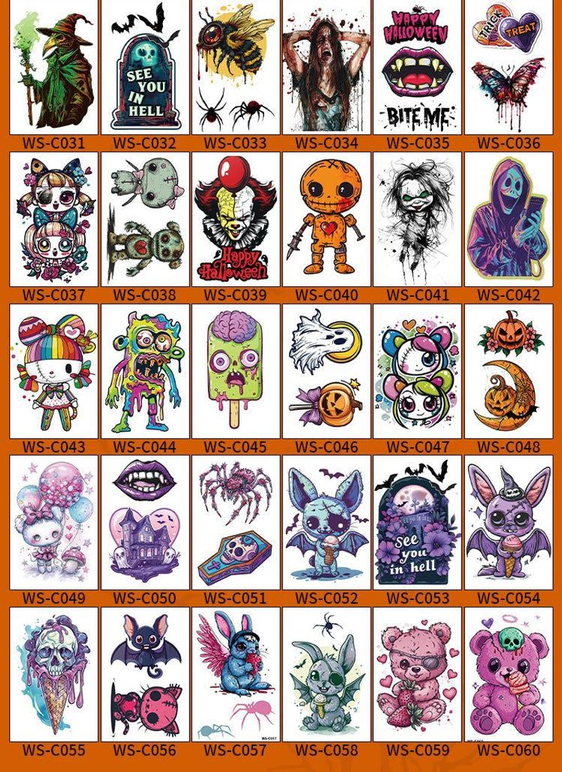 New In Stock Halloween Tattoo Stickers Children Funny Cartoon Activities Disposable Holiday Tattoo Stickers