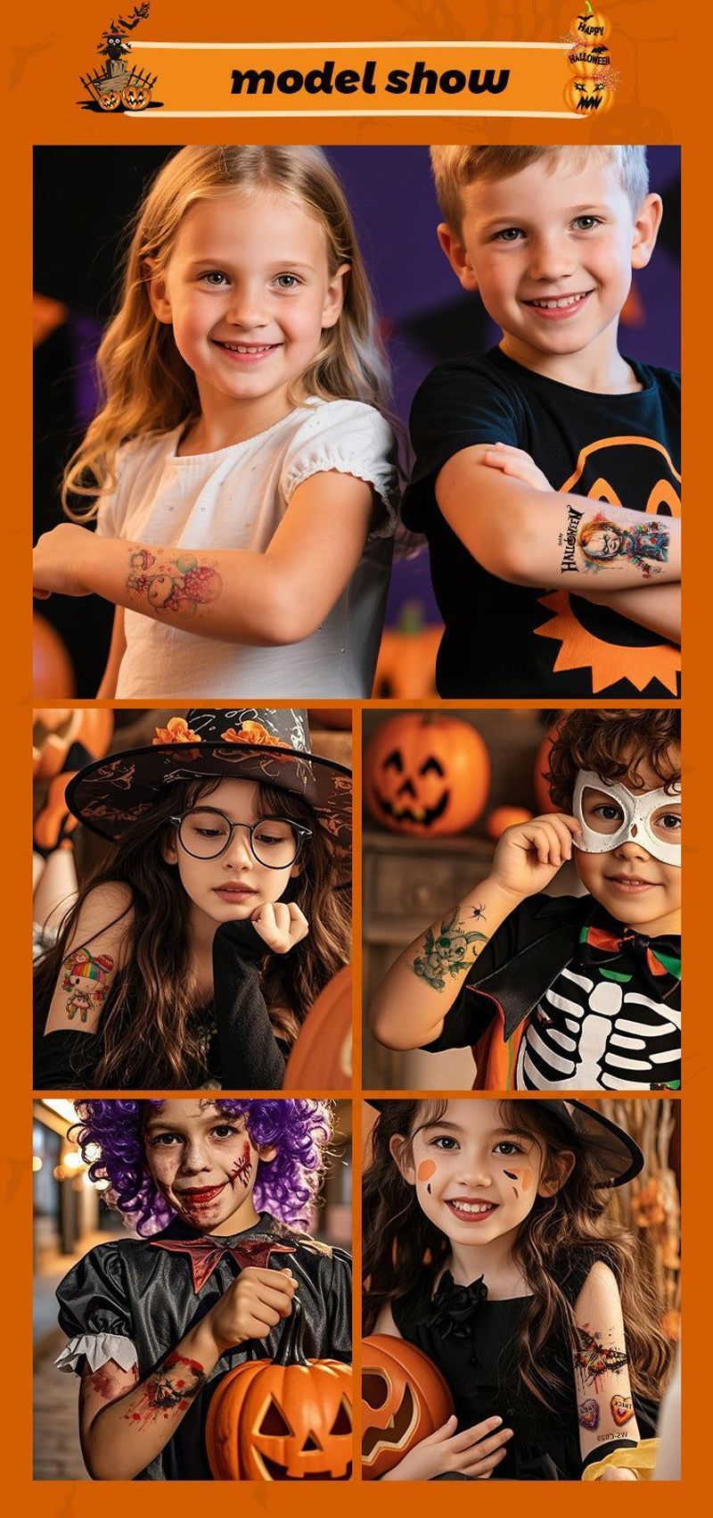 New In Stock Halloween Tattoo Stickers Children Funny Cartoon Activities Disposable Holiday Tattoo Stickers