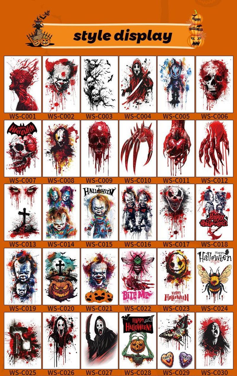 New In Stock Halloween Tattoo Stickers Children Funny Cartoon Activities Disposable Holiday Tattoo Stickers