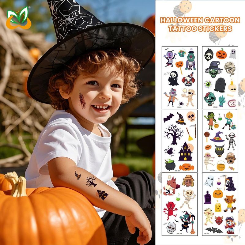 Children's Cartoon Halloween Tattoo Sticker Waterproof Funny Pumpkin Party Temporary Waterproof Tattoo Sticker