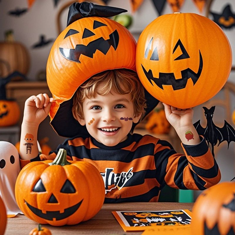 Children's Cartoon Halloween Tattoo Sticker Waterproof Funny Pumpkin Party Temporary Waterproof Tattoo Sticker