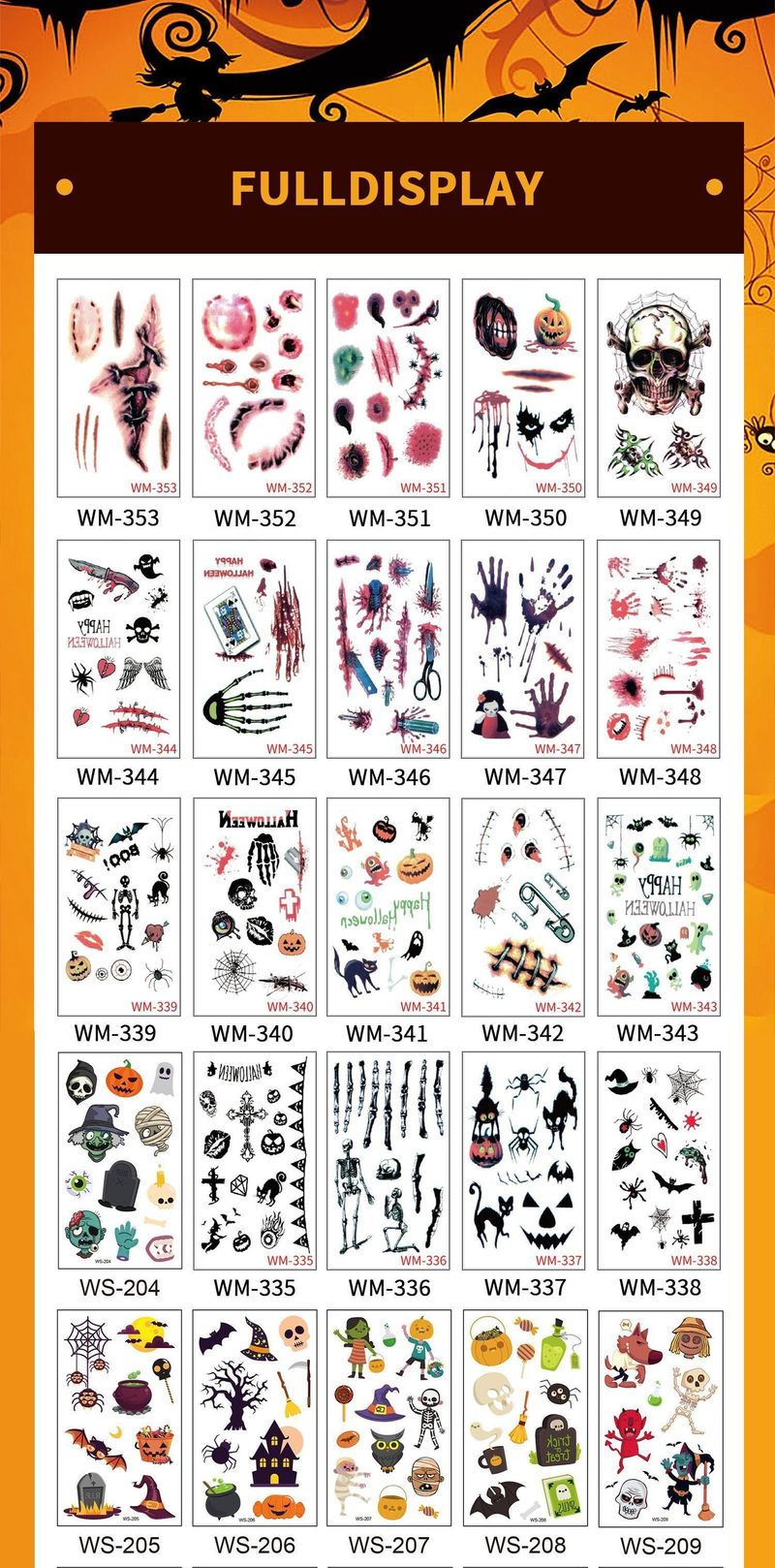 Children's Cartoon Halloween Tattoo Sticker Waterproof Funny Pumpkin Party Temporary Waterproof Tattoo Sticker