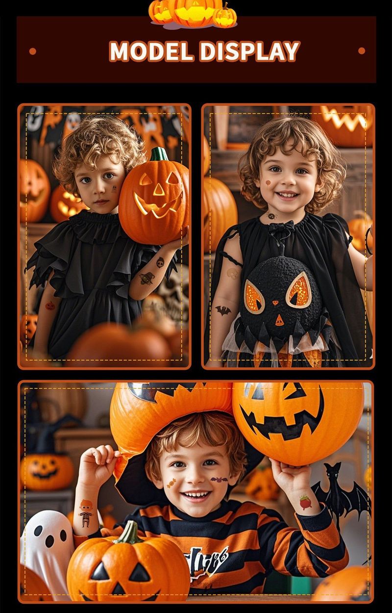 Children's Cartoon Halloween Tattoo Sticker Waterproof Funny Pumpkin Party Temporary Waterproof Tattoo Sticker