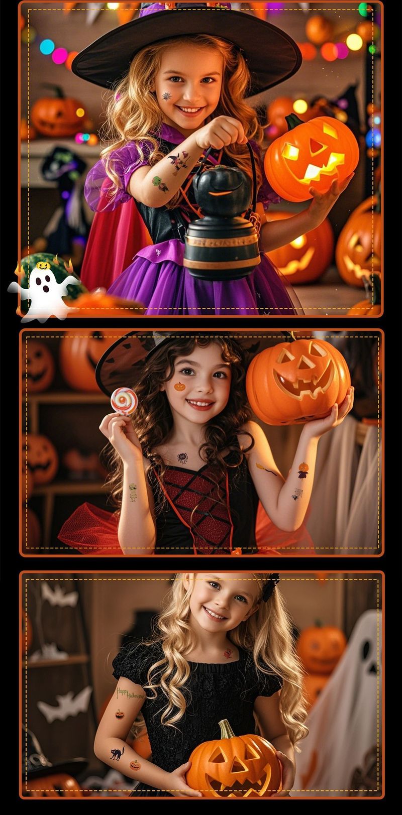 Children's Cartoon Halloween Tattoo Sticker Waterproof Funny Pumpkin Party Temporary Waterproof Tattoo Sticker