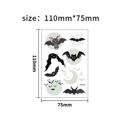 New Halloween Children Luminous Tattoo Sticker Cartoon Cross Border Bat Party Holiday Green 3D Luminous Sticker  Fashion