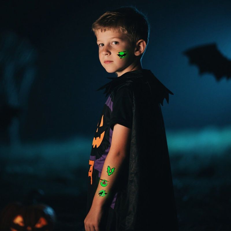 New Halloween Children Luminous Tattoo Sticker Cartoon Cross Border Bat Party Holiday Green 3D Luminous Sticker  Fashion