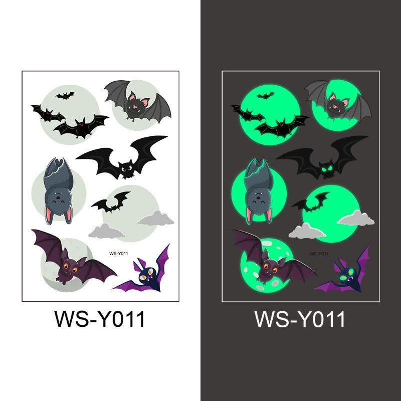 New Halloween Children Luminous Tattoo Sticker Cartoon Cross Border Bat Party Holiday Green 3D Luminous Sticker  Fashion