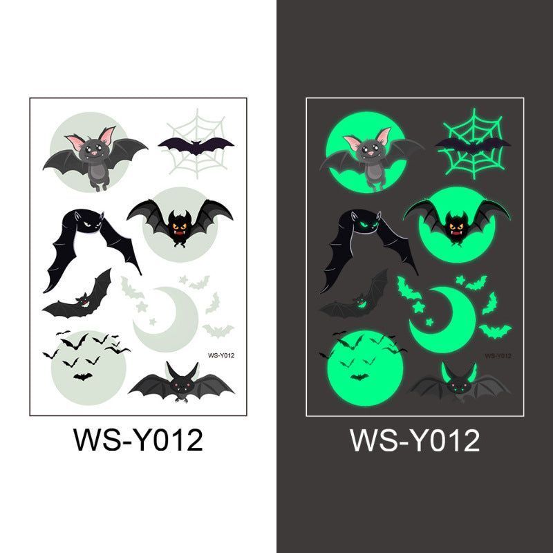 New Halloween Children Luminous Tattoo Sticker Cartoon Cross Border Bat Party Holiday Green 3D Luminous Sticker  Fashion
