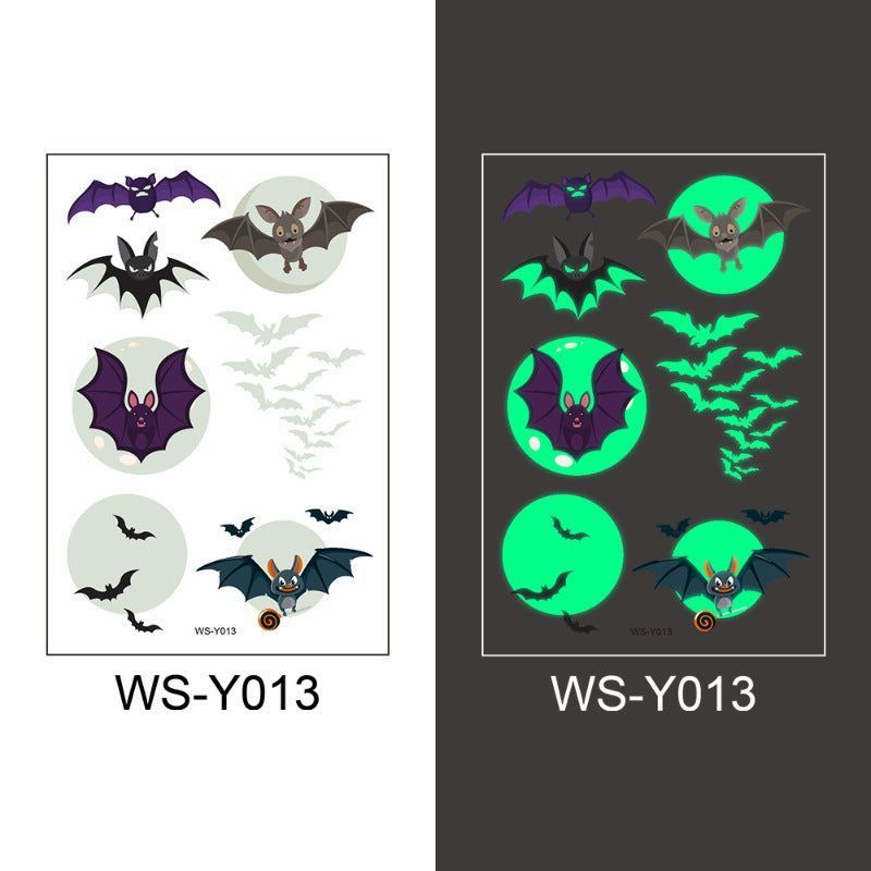New Halloween Children Luminous Tattoo Sticker Cartoon Cross Border Bat Party Holiday Green 3D Luminous Sticker  Fashion