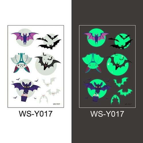 New Halloween Children Luminous Tattoo Sticker Cartoon Cross Border Bat Party Holiday Green 3D Luminous Sticker  Fashion