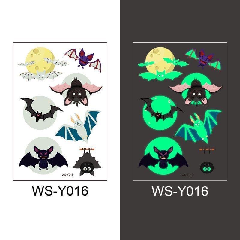 New Halloween Children Luminous Tattoo Sticker Cartoon Cross Border Bat Party Holiday Green 3D Luminous Sticker  Fashion