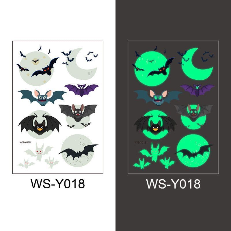 New Halloween Children Luminous Tattoo Sticker Cartoon Cross Border Bat Party Holiday Green 3D Luminous Sticker  Fashion
