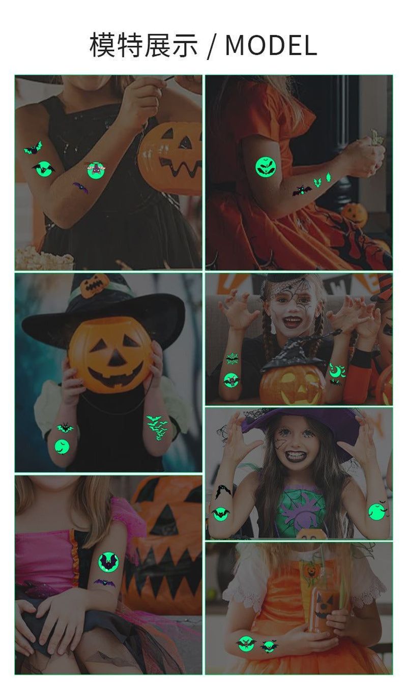 New Halloween Children Luminous Tattoo Sticker Cartoon Cross Border Bat Party Holiday Green 3D Luminous Sticker  Fashion