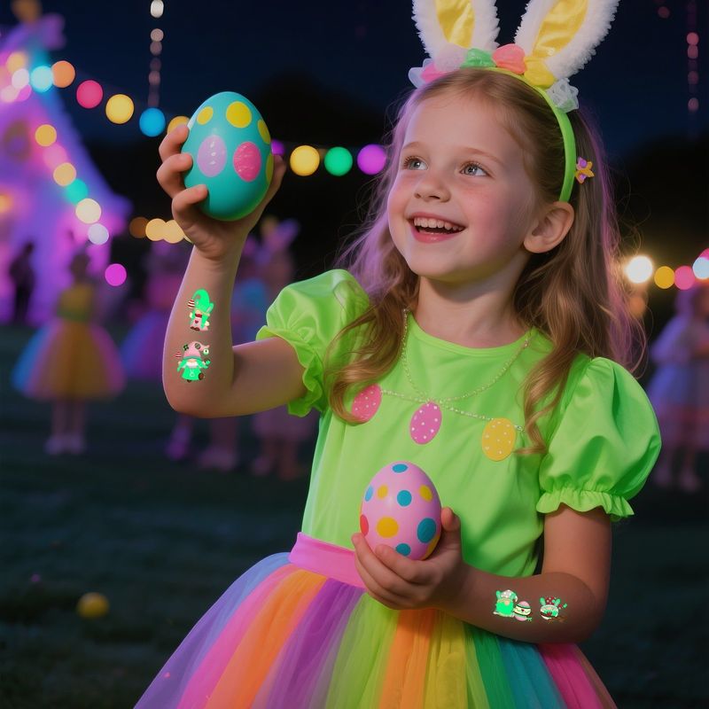 New Children's Cartoon Easter Luminous Tattoo Stickers Long Ear Rabbit Caidan Party Holiday Waterproof Sweat Face Stickers Night light