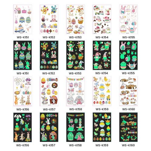 New Children's Cartoon Easter Luminous Tattoo Stickers Long Ear Rabbit Caidan Party Holiday Waterproof Sweat Face Stickers Night light