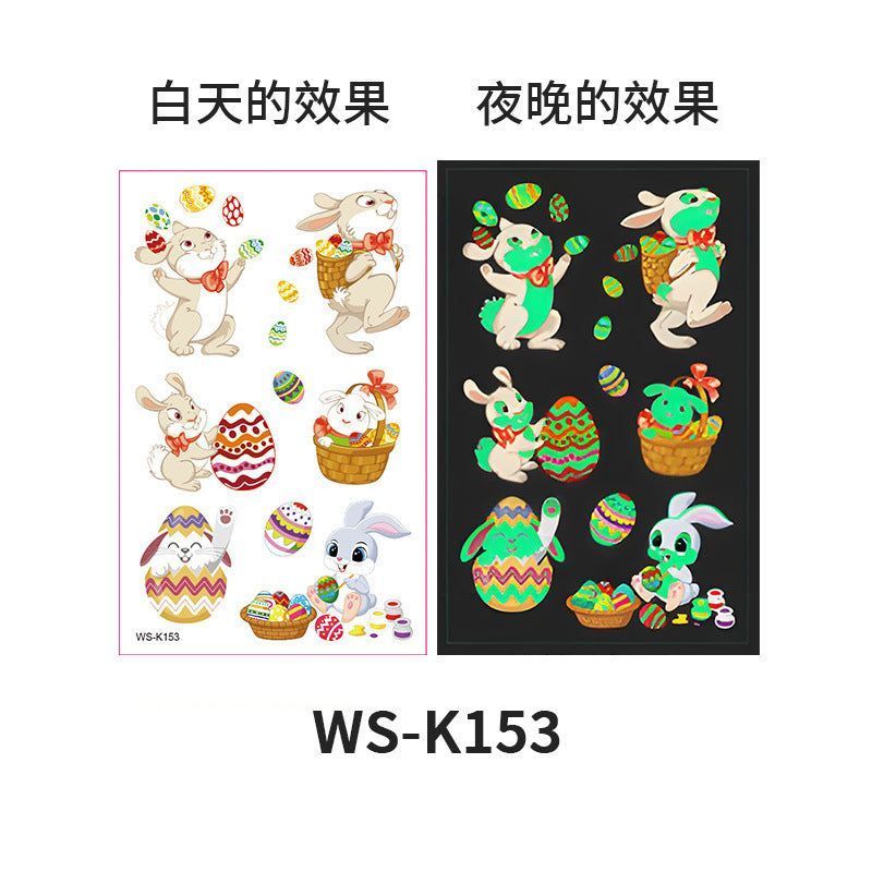 New Children's Cartoon Easter Luminous Tattoo Stickers Long Ear Rabbit Caidan Party Holiday Waterproof Sweat Face Stickers Night light