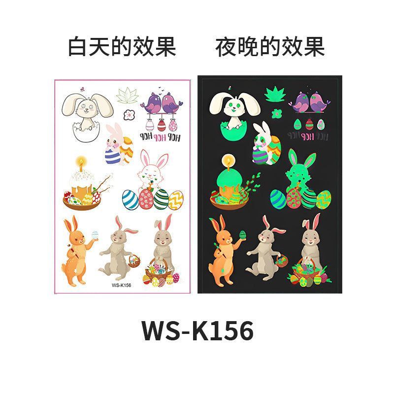 New Children's Cartoon Easter Luminous Tattoo Stickers Long Ear Rabbit Caidan Party Holiday Waterproof Sweat Face Stickers Night light